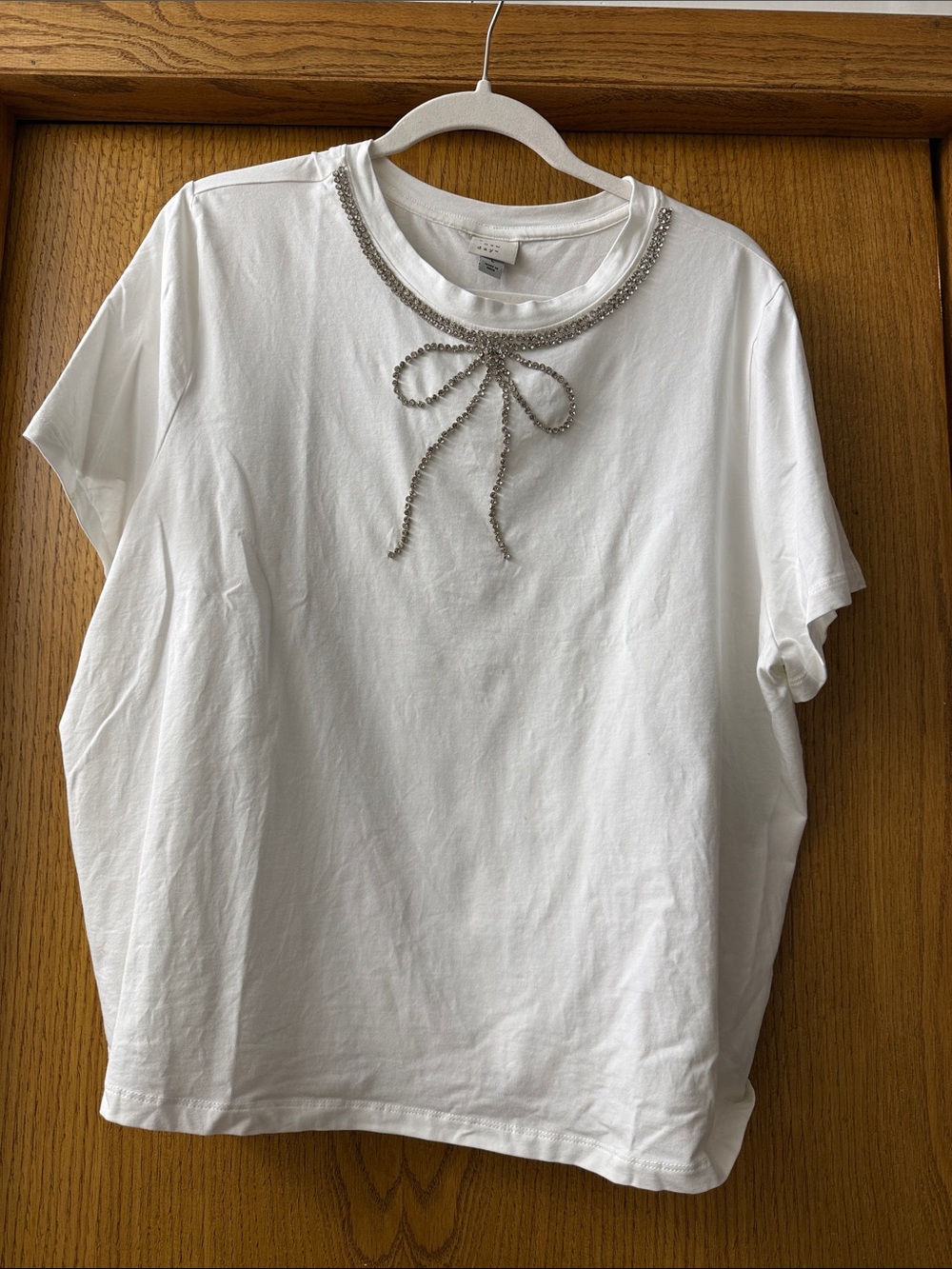 a new day White Crewneck Tee with Rhinestone Bow